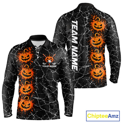 Black Pumpkin Men Golf  Polo Shirt Custom Spooky Halloween Sports Club Match Jersey NHT1696
