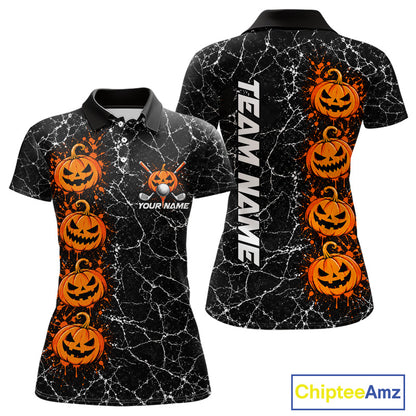 Black Pumpkin Women Golf Polo Shirt Custom Spooky Halloween Sports Club Match Jersey NHT1696