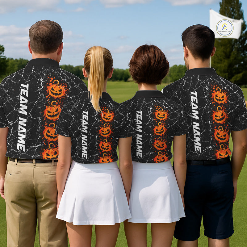 Black Pumpkin Women Golf Polo Shirt Custom Spooky Halloween Sports Club Match Jersey NHT1696