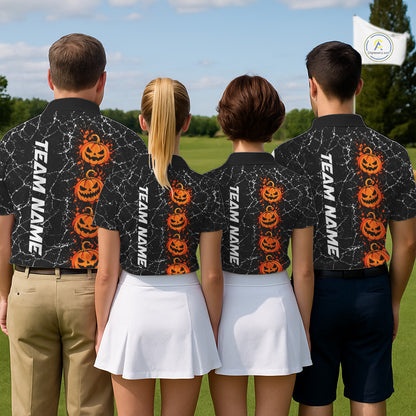 Black Pumpkin Men Golf  Polo Shirt Custom Spooky Halloween Sports Club Match Jersey NHT1696