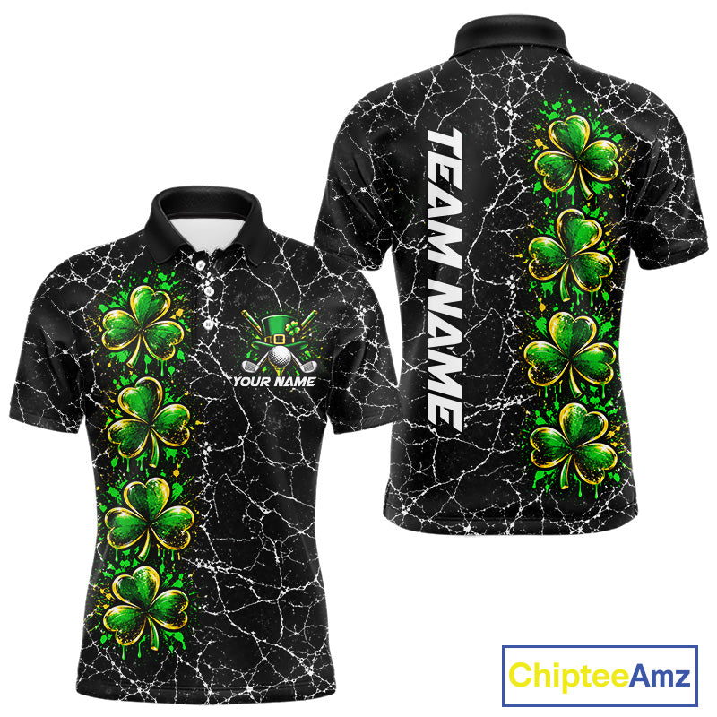 Black Shamrock Men Golf Polo Shirt Custom Irish Luck Sports Club Match Jersey NHT1697