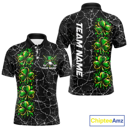 Black Shamrock Men Golf Polo Shirt Custom Irish Luck Sports Club Match Jersey NHT1697