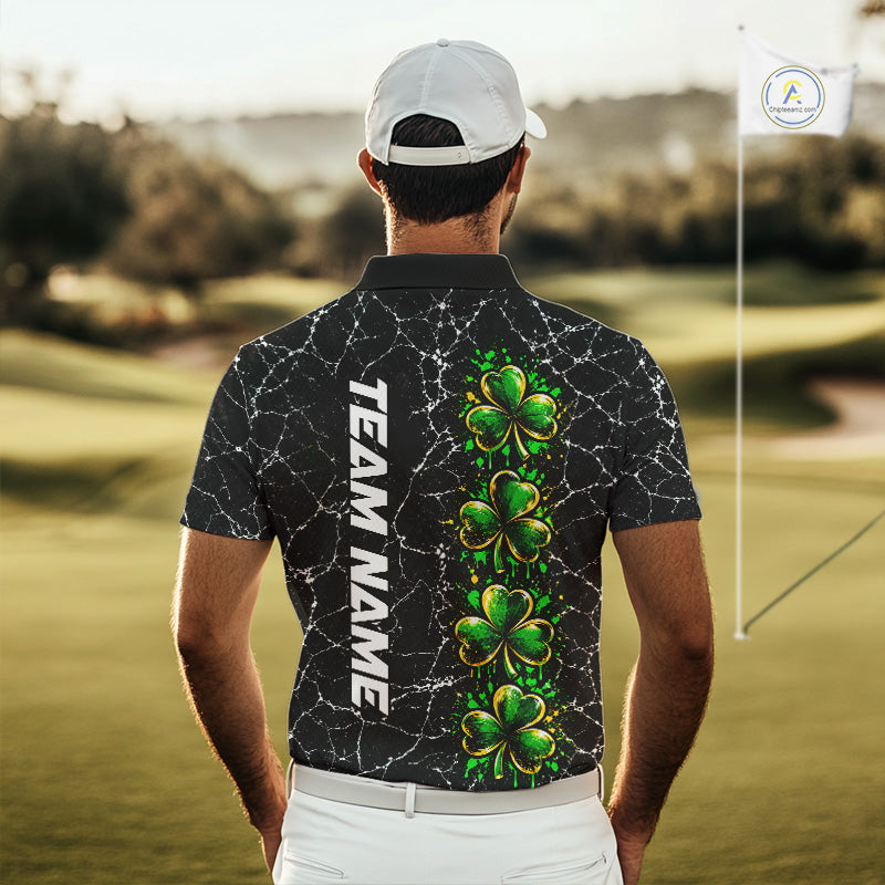Black Shamrock Men Golf Polo Shirt Custom Irish Luck Sports Club Match Jersey NHT1697