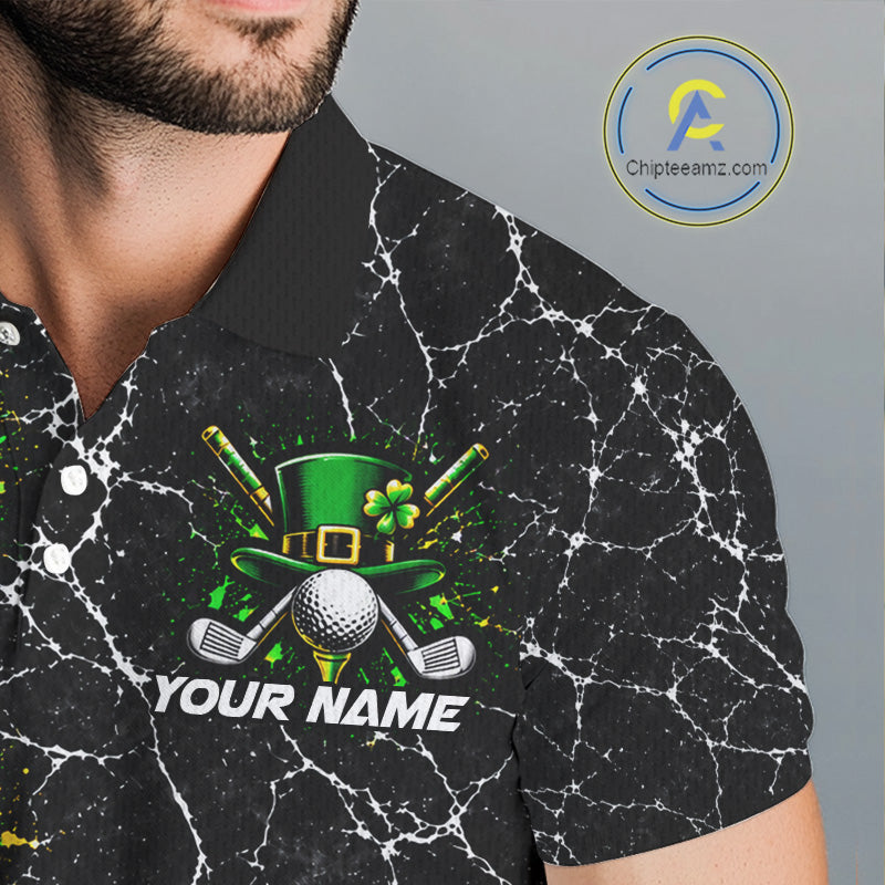 Black Shamrock Men Golf Polo Shirt Custom Irish Luck Sports Club Match Jersey NHT1697