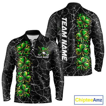Black Shamrock Men Golf Polo Shirt Custom Irish Luck Sports Club Match Jersey NHT1697