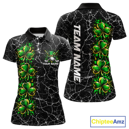 Black Shamrock Women Golf Polo Shirt Custom Irish Luck Sports Club Match Jersey NHT1697