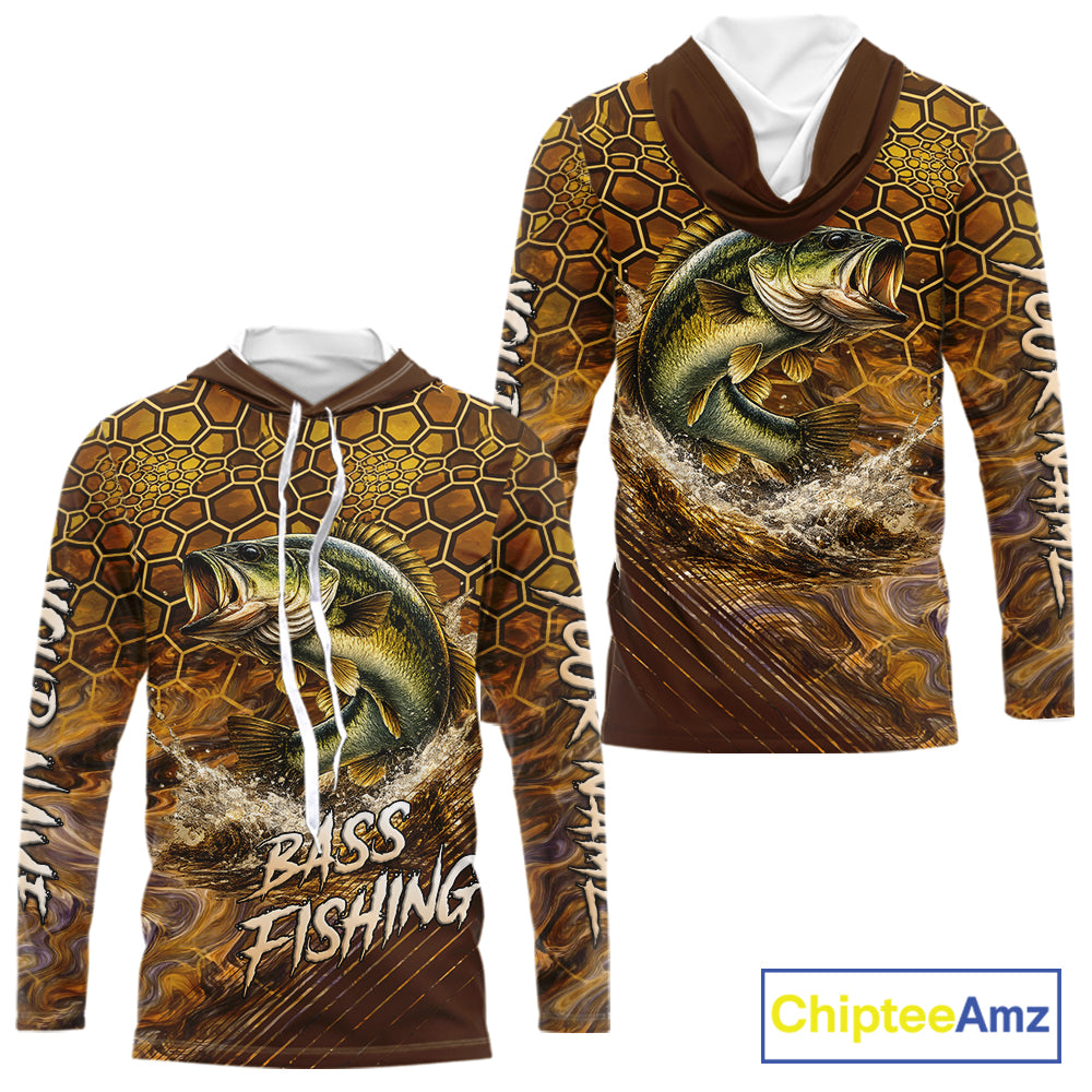 Bass Fishing Shirts Long Sleeve Hooded Skinfish Pattern Sport Jersey Personalized Name NHT407