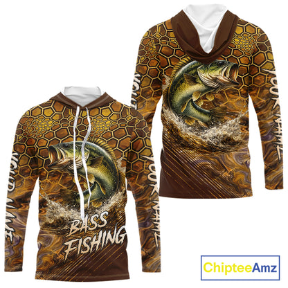 Bass Fishing Shirts Long Sleeve Hooded Skinfish Pattern Sport Jersey Personalized Name NHT407