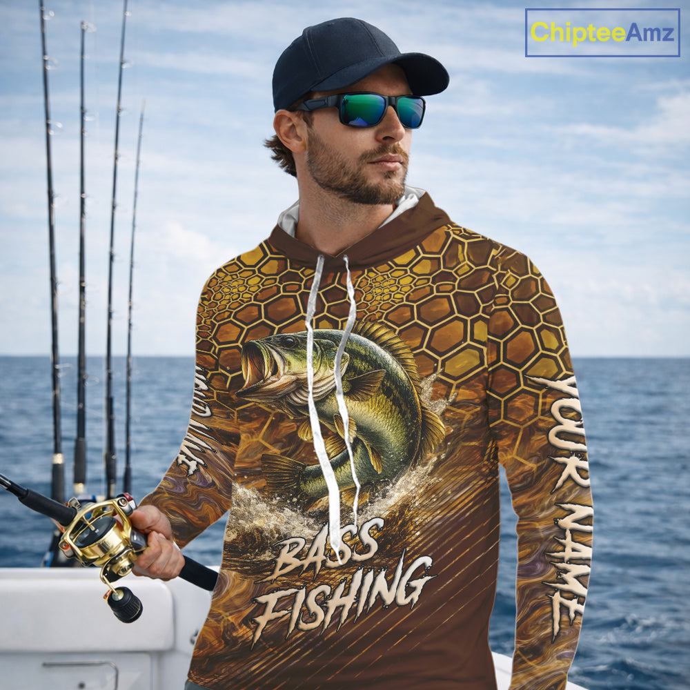 Bass Fishing Shirts Long Sleeve Hooded Skinfish Pattern Sport Jersey Personalized Name NHT407