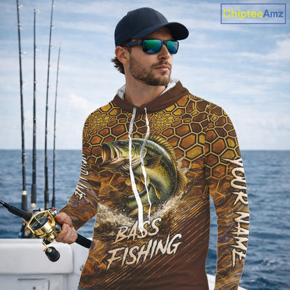 Bass Fishing Shirts Long Sleeve Hooded Skinfish Pattern Sport Jersey Personalized Name NHT407