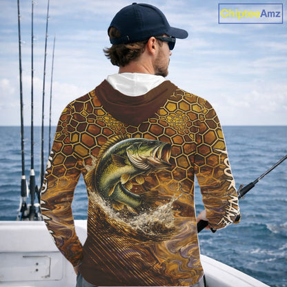 Bass Fishing Shirts Long Sleeve Hooded Skinfish Pattern Sport Jersey Personalized Name NHT407