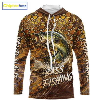 Bass Fishing Shirts Long Sleeve Hooded Skinfish Pattern Sport Jersey Personalized Name NHT407