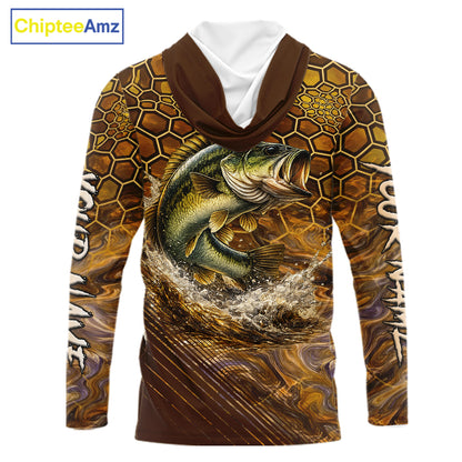 Bass Fishing Shirts Long Sleeve Hooded Skinfish Pattern Sport Jersey Personalized Name NHT407