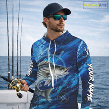 Load image into Gallery viewer, Custom Striped Bass Fishing Jersey, Personalized Long Sleeve Hooded Performance Fishing Shirt NHT1223