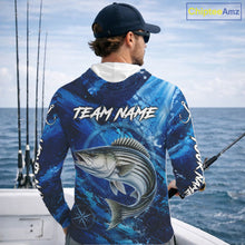 Load image into Gallery viewer, Custom Striped Bass Fishing Jersey, Personalized Long Sleeve Hooded Performance Fishing Shirt NHT1223