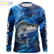 Load image into Gallery viewer, Custom Striped Bass Fishing Jersey long sleeve with striped bass graphic and performance fit.