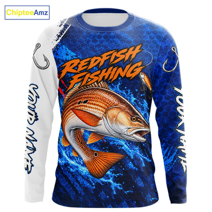 Redfish Fishing Blue Camo Long Sleeve Performance Fishing Shirt Custom Redfish Fishing Jerseys NBT1046