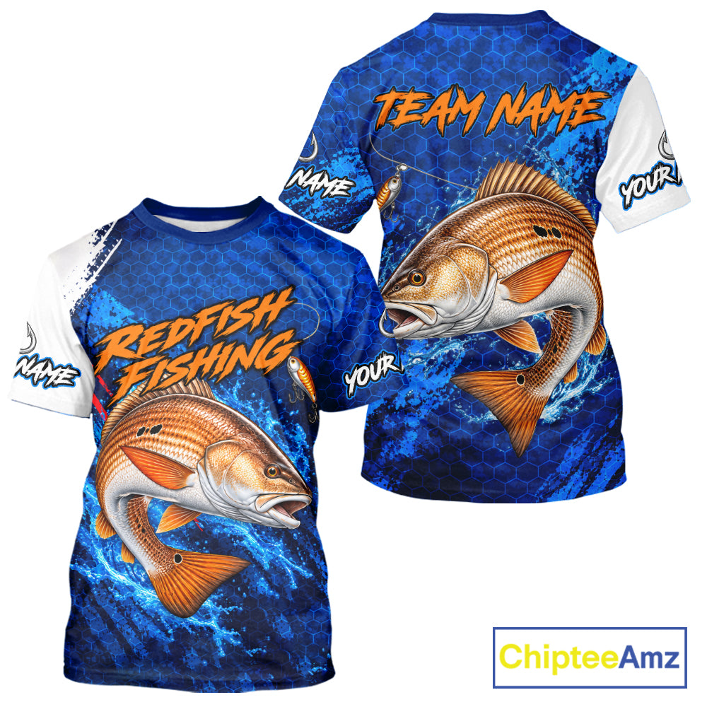 Redfish Fishing Blue Camo Performance Fishing T-Shirt Custom Redfish Fishing Jerseys NBT1046