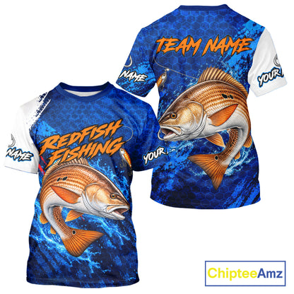 Redfish Fishing Blue Camo Performance Fishing T-Shirt Custom Redfish Fishing Jerseys NBT1046