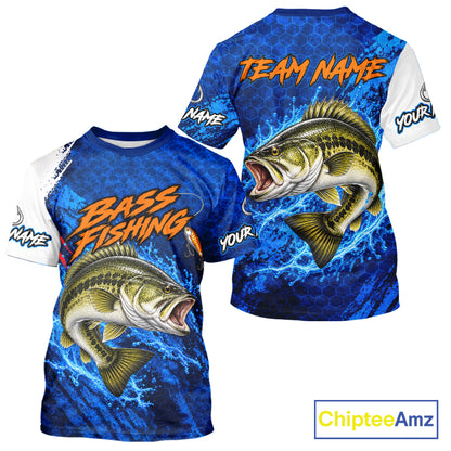 Largemouth Bass Fishing Blue Camo Performance Fishing T-Shirt Custom Bass Fishing Jerseys NBT1047
