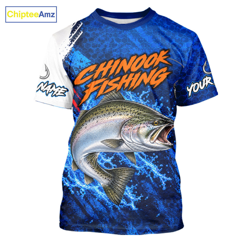 Chinook Salmon Fishing Blue Camo Performance Fishing T-Shirt Custom Chinook Salmon Fishing Jerseys NBT1048