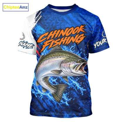 Chinook Salmon Fishing Blue Camo Performance Fishing T-Shirt Custom Chinook Salmon Fishing Jerseys NBT1048