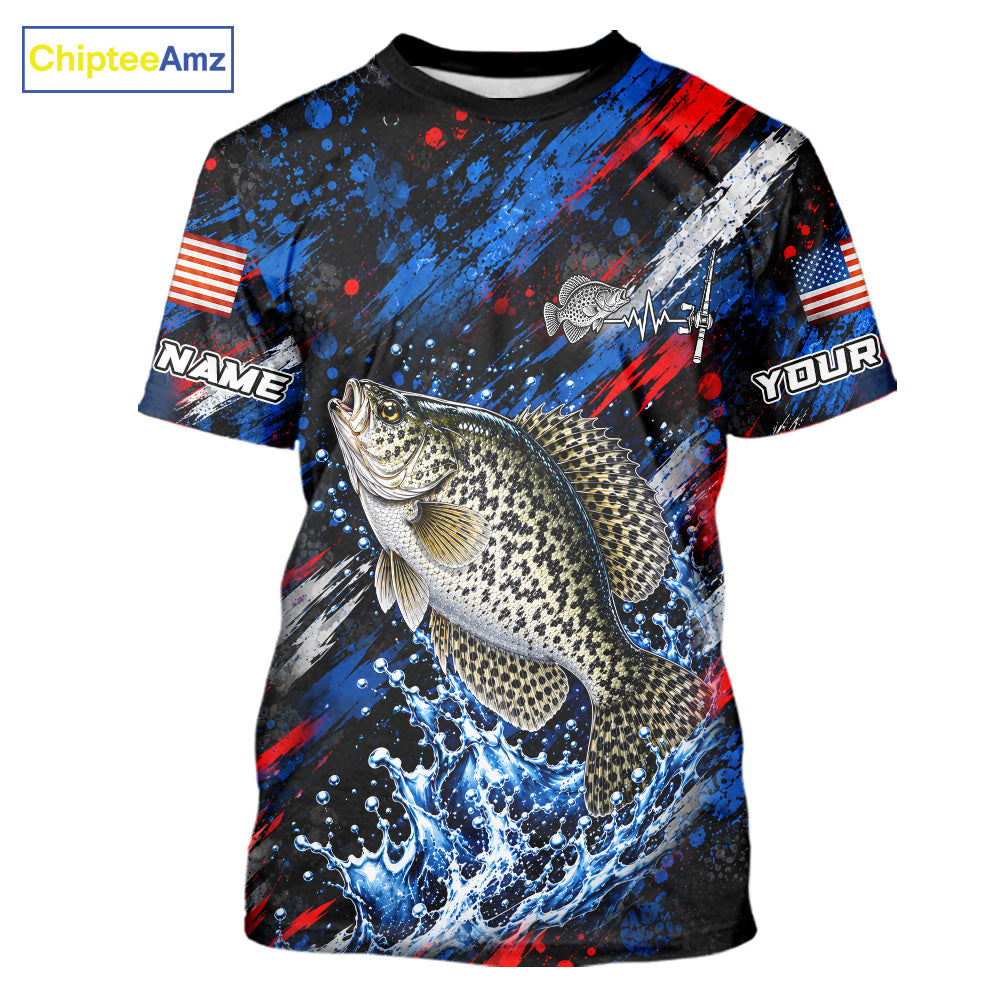 Crappie Fishing Shirt Custom US Flag Splash Water Short Sleeve Apparel NHT1707