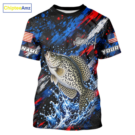 Crappie Fishing Shirt Custom US Flag Splash Water Short Sleeve Apparel NHT1707