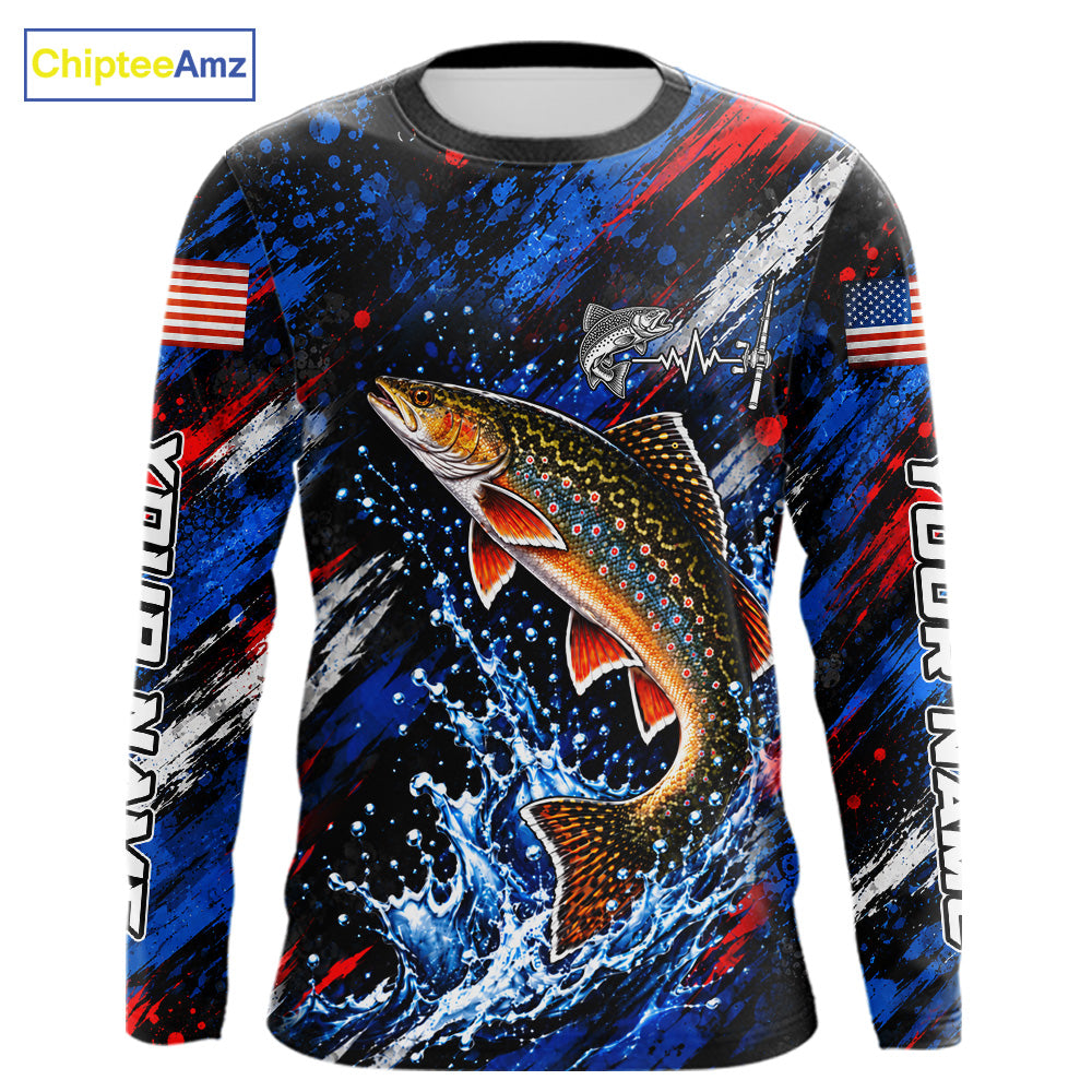 Brook Trout Fishing Shirt Custom US Flag Splash Water Long Sleeve Apparel NHT1708