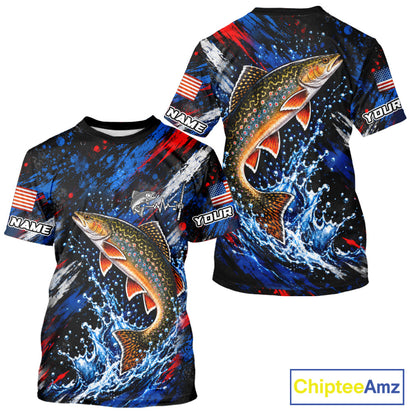 Brook Trout Fishing Shirt Custom US Flag Splash Water Short Sleeve Apparel NHT1708