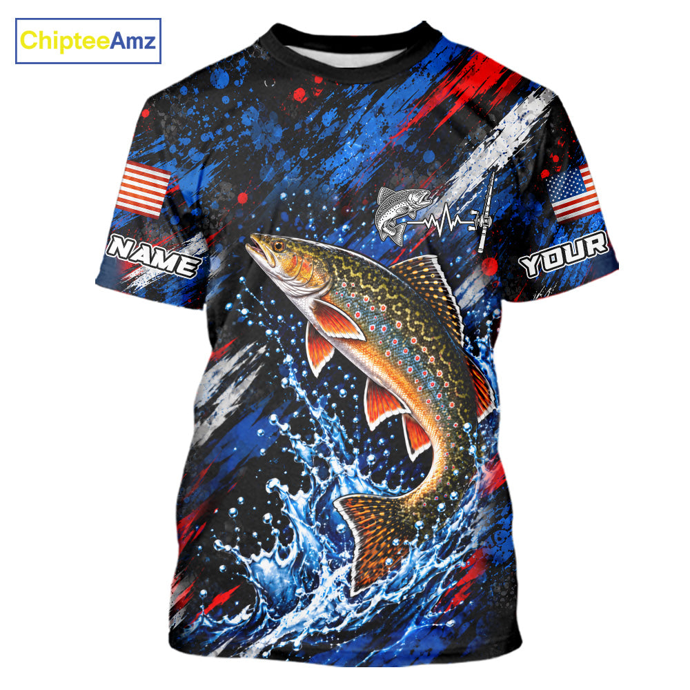 Brook Trout Fishing Shirt Custom US Flag Splash Water Short Sleeve Apparel NHT1708