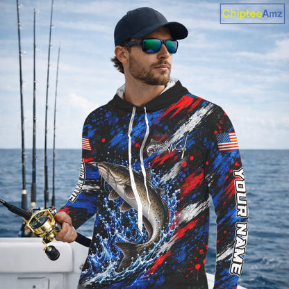 Catfish Fishing Shirt Custom US Flag Splash Water Long Sleeve Hooded Apparel NHT1709
