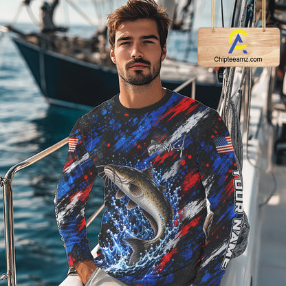 Catfish Fishing Shirt Custom US Flag Splash Water Long Sleeve Apparel NHT1709