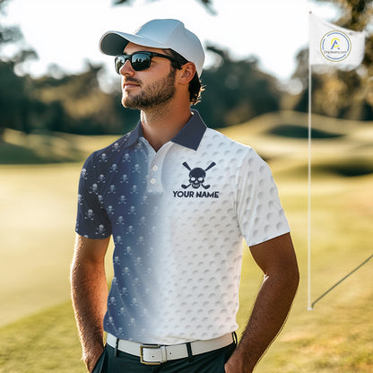 Personalized Skull Mens Golf Polo Shirt Custom Team Name Golf Ball Pattern Polo 