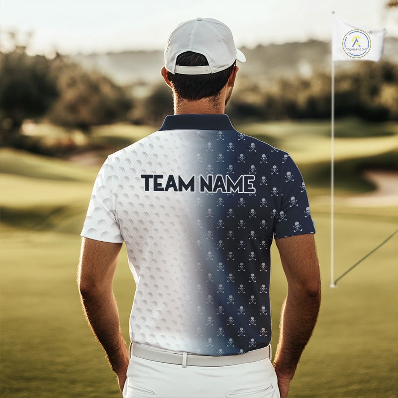 Personalized Skull Mens Golf Polo Shirt Custom Team Name Golf Ball Pattern Polo 