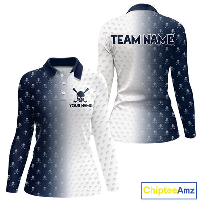 Personalized Skull Womens Golf Polo Shirt Custom Team Name Golf Ball Pattern Polo 