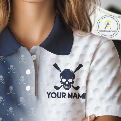 Personalized Skull Womens Golf Polo Shirt Custom Team Name Golf Ball Pattern Polo 