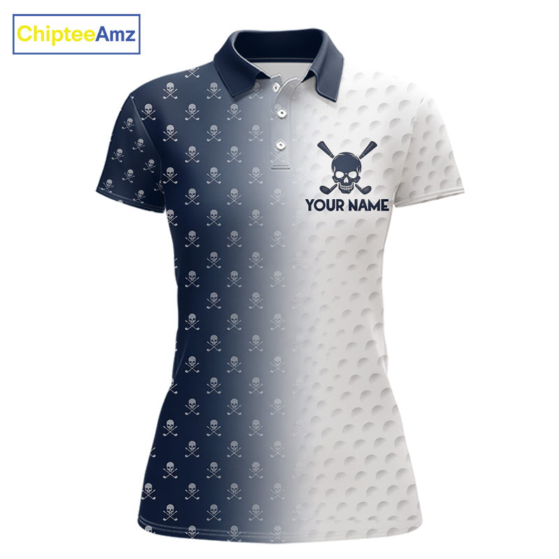 Personalized Skull Womens Golf Polo Shirt Custom Team Name Golf Ball Pattern Polo 