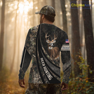 Whitetail Deer Hunting Shirt Camouflage US Flag, Deer Hunter Custom Name, Hunting Gift NHT123