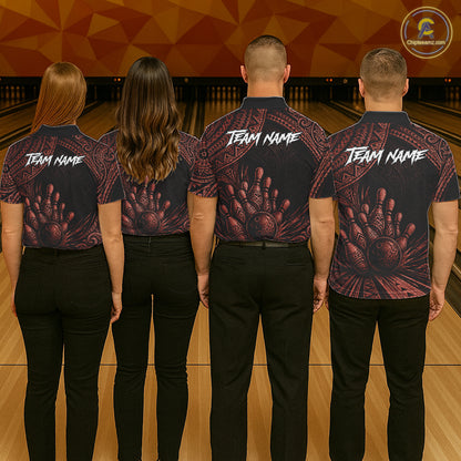 Custom Bowling League Shirt, Personalized Bowling Team Polo, Polynesian Tribal Bowling For Women|Red NHT1233