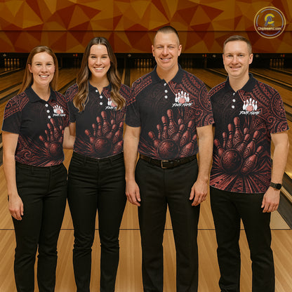 Custom Bowling League Shirt, Personalized Bowling Team Polo, Polynesian Tribal Bowling For Men|Red NHT1233