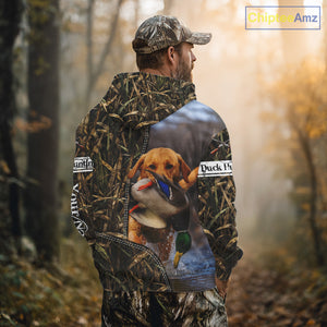 Duck Hunting Waterfowl Camouflage Shirt Yellow Labrador Retriever, Custom Name Hunting Gift NHT126