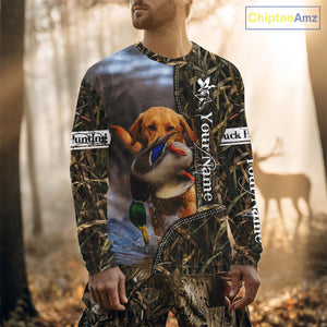 Duck Hunting Waterfowl Camouflage Shirt Yellow Labrador Retriever, Custom Name Hunting Gift NHT126