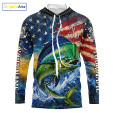 Load image into Gallery viewer, Mahi Mahi Fishing Shirt American Flag 3D All Over Print Long Sleeve Hooded Performance Apparel For Men NHT1087
