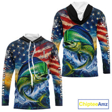 Load image into Gallery viewer, Mahi Mahi Fishing Shirt American Flag 3D All Over Print Long Sleeve Hooded Performance Apparel For Men NHT1087