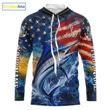 Load image into Gallery viewer, Marlin Fishing Shirt American Flag 3D All Over Print Long Sleeve Hooded Performance Apparel For Men NHT1088
