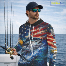 Load image into Gallery viewer, Tuna Fishing Shirt American Flag 3D All Over Print Long Sleeve Hooded Performance Apparel For Men NHT1089