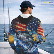 Load image into Gallery viewer, Tuna Fishing Shirt American Flag 3D All Over Print Long Sleeve Hooded Performance Apparel For Men NHT1089