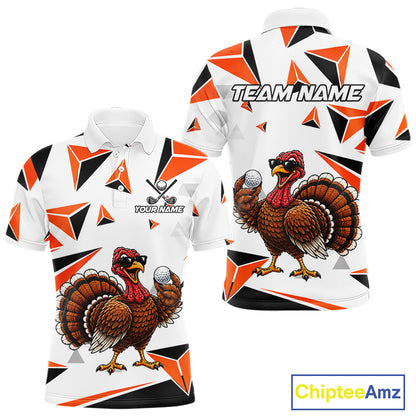 Custom Turkey Orange Black Geometric Men Golf Polo Shirt, Funny Thanksgiving Golf Team Shirt NHT1408