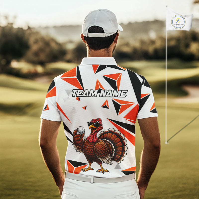 Custom Turkey Orange Black Geometric Men Golf Polo Shirt, Funny Thanksgiving Golf Team Shirt NHT1408